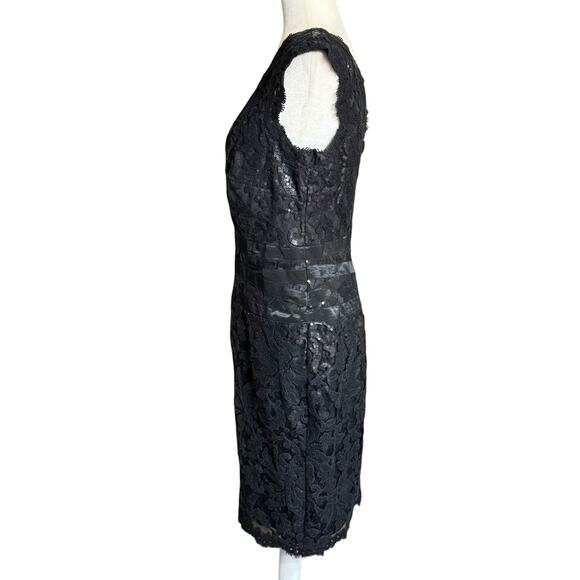 Tadashi Shoji Embellished Metallic Lace Sheath Dress Sz 12 Whimsigoth Witchy - Picture 2 of 9